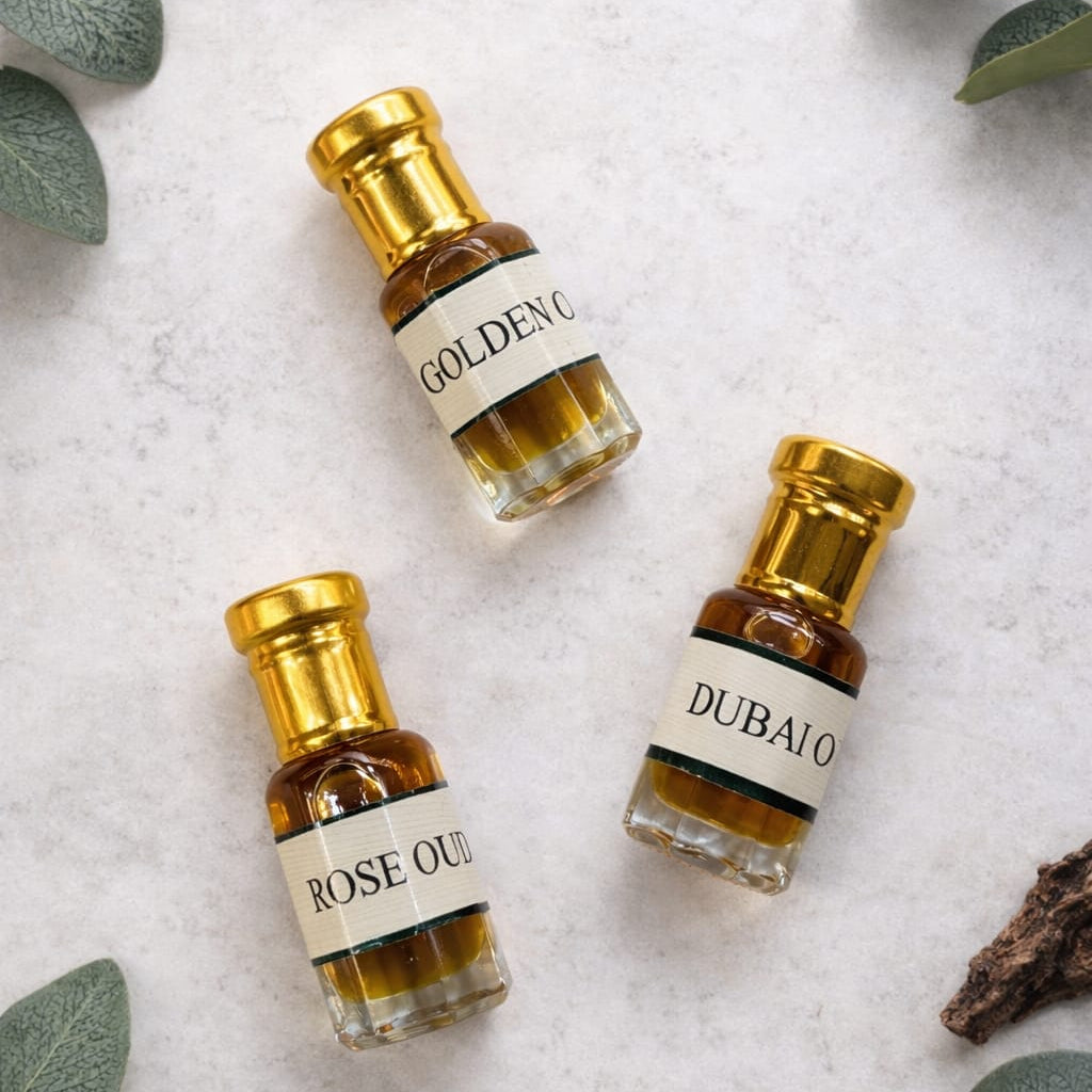 3 Pcs Oud Attar set - Dubai oud -Golden oud - Rose oud 5.5 ML Each