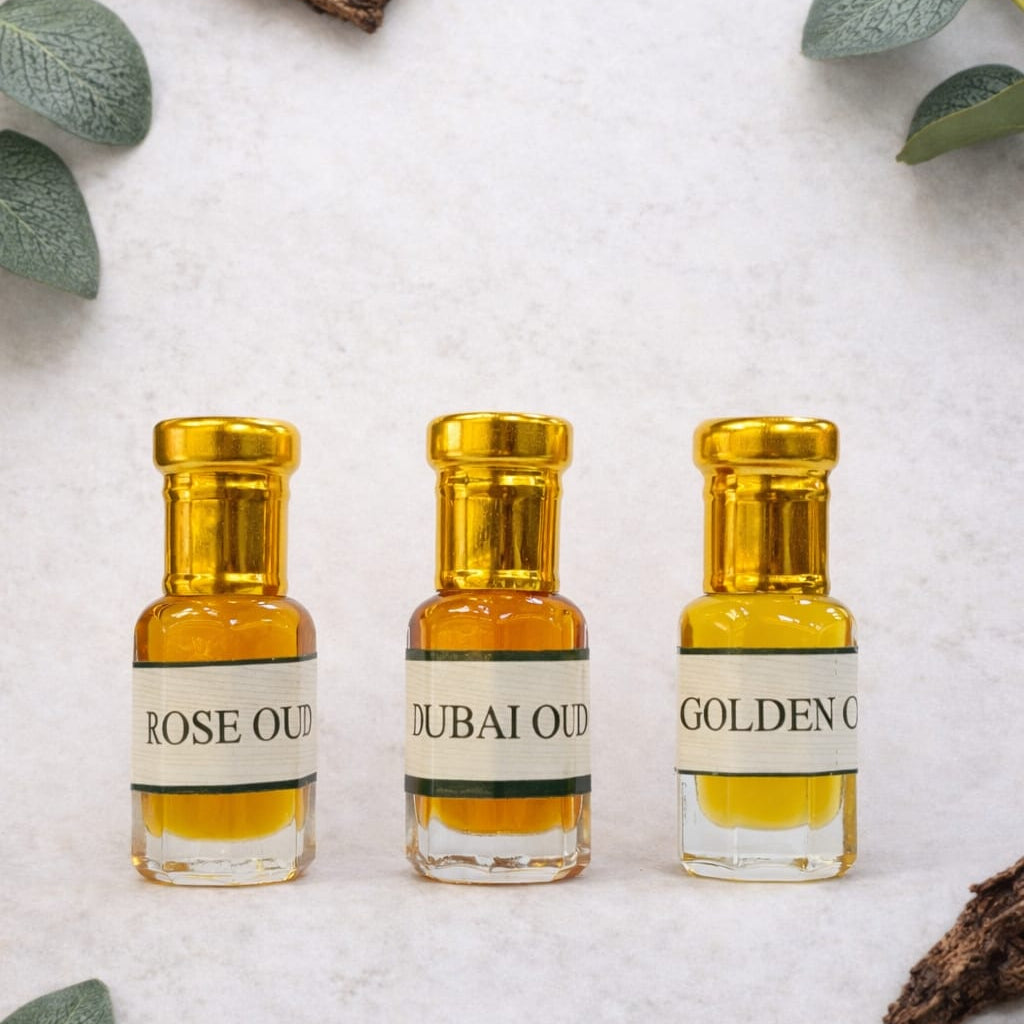 3 Pcs Oud Attar set - Dubai oud -Golden oud - Rose oud 5.5 ML Each