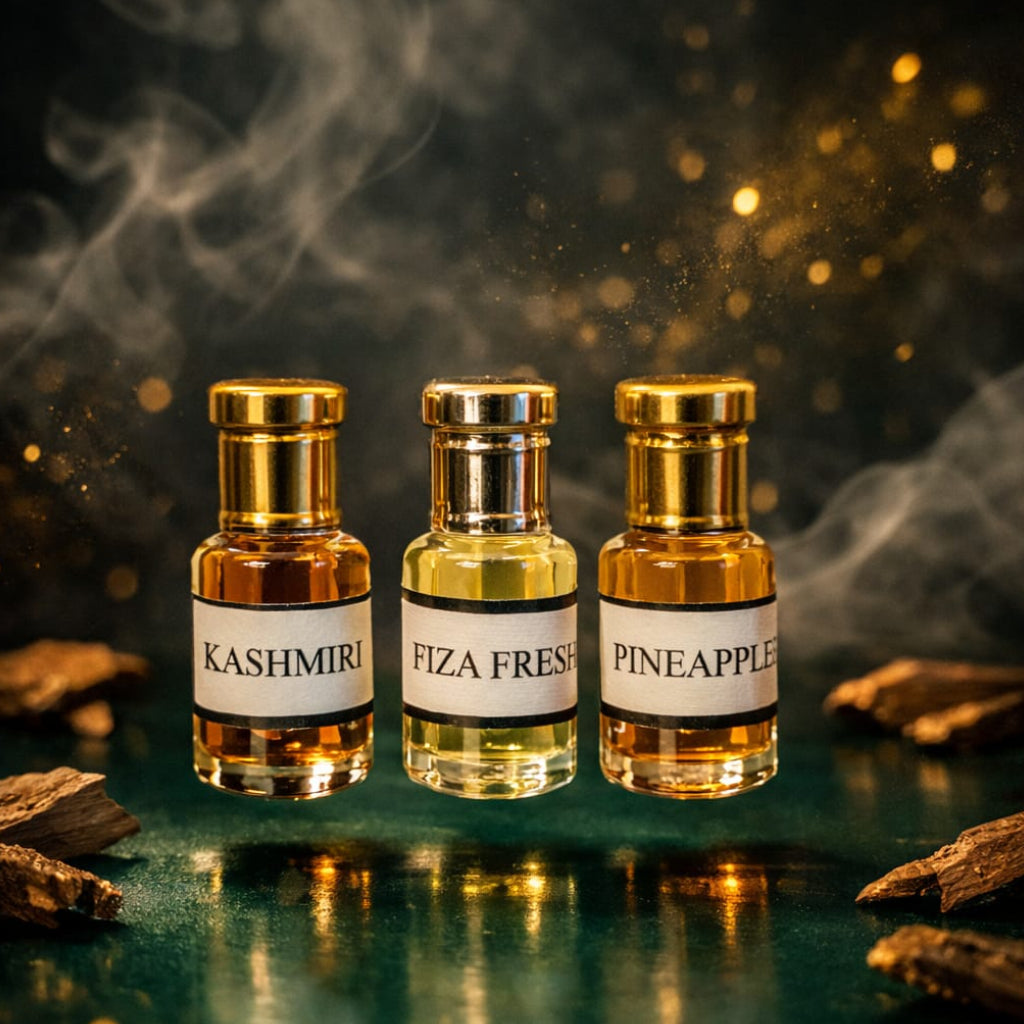 3 Pcs Fresh Attar set - Fiza Fresh -Pineapple kick - Kashmiri oud - 5.5 ML Each