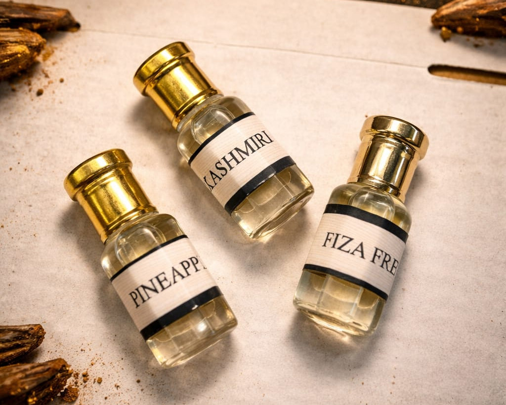3 Pcs Fresh Attar set - Fiza Fresh -Pineapple kick - Kashmiri oud - 5.5 ML Each